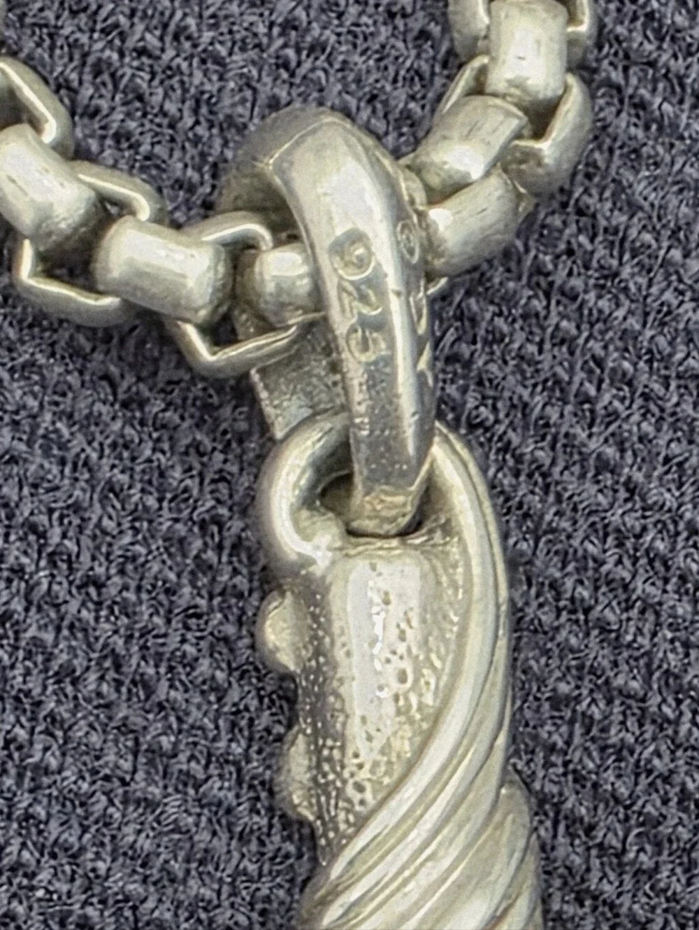David Yurman Sterling Silver Dagger Pendant Necklace-3.6mm Box Chain Brand New